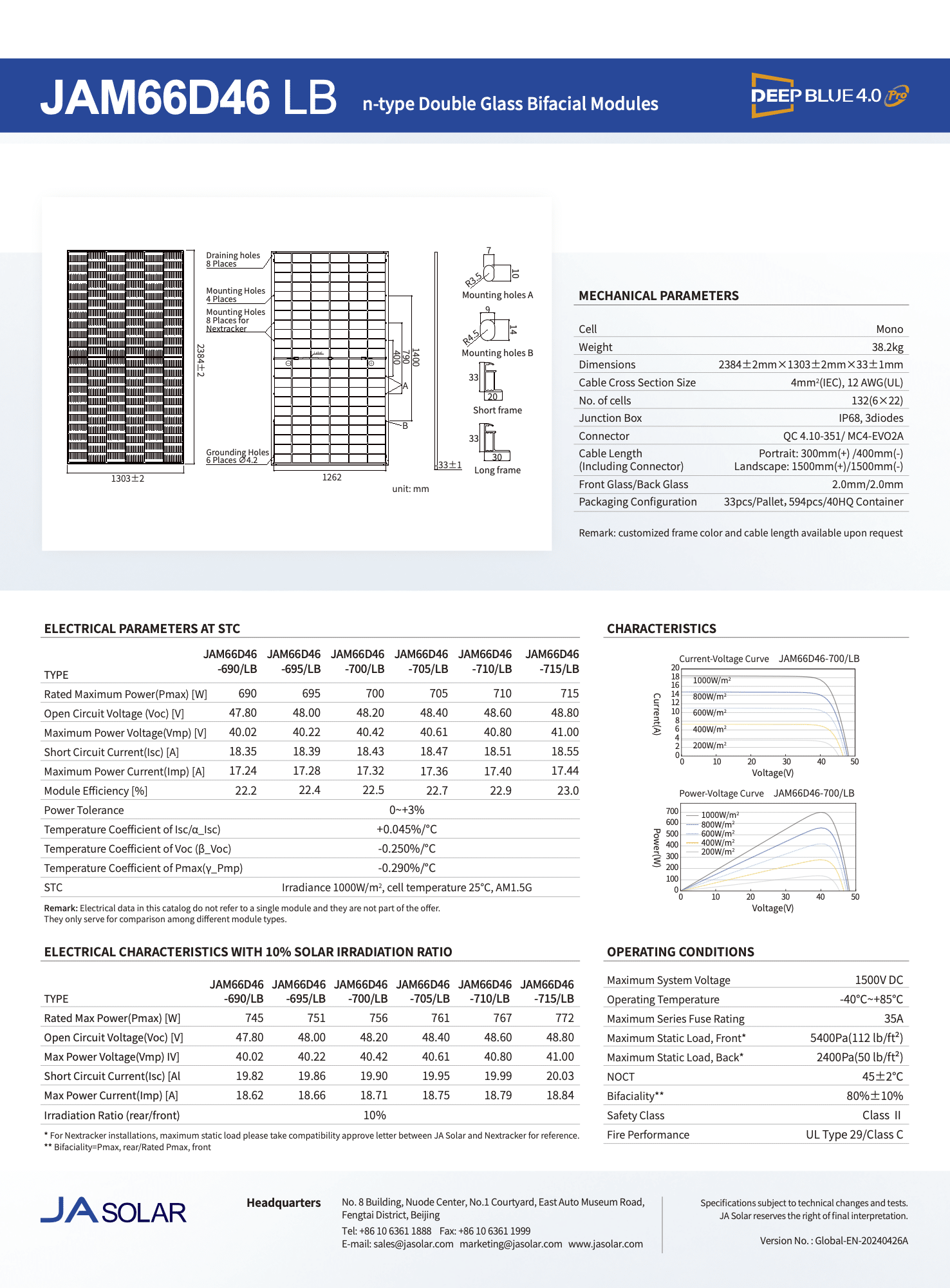 JA Solar JAM66D46 710 W Bifacial (Glas-Glas) – n-Typ, 18BB, bis 23% Wirkungsgrad - Bild 3